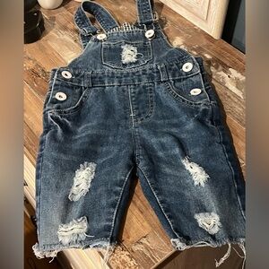 Infant Boy’s Distressed Cutoff Jean Shortalls Dark Washed Denim Size 12-18 Month